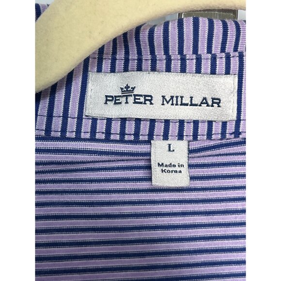 Peter Millar Mens Striped Golf Polo Shirt L Blue & Purple Short Sleeve - Picture 3 of 5